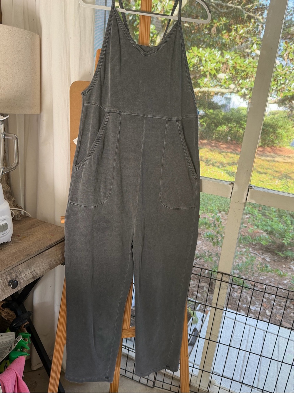 Washed Charcoal Women's V-Neck Utility Jumpsuit